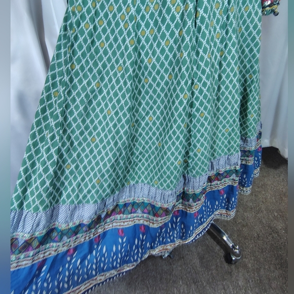 Biba Bohemian Maxi Dress, Patterned Green/Yellow Long Sleeve Ends/Buttons, 6 - Picture 9 of 16